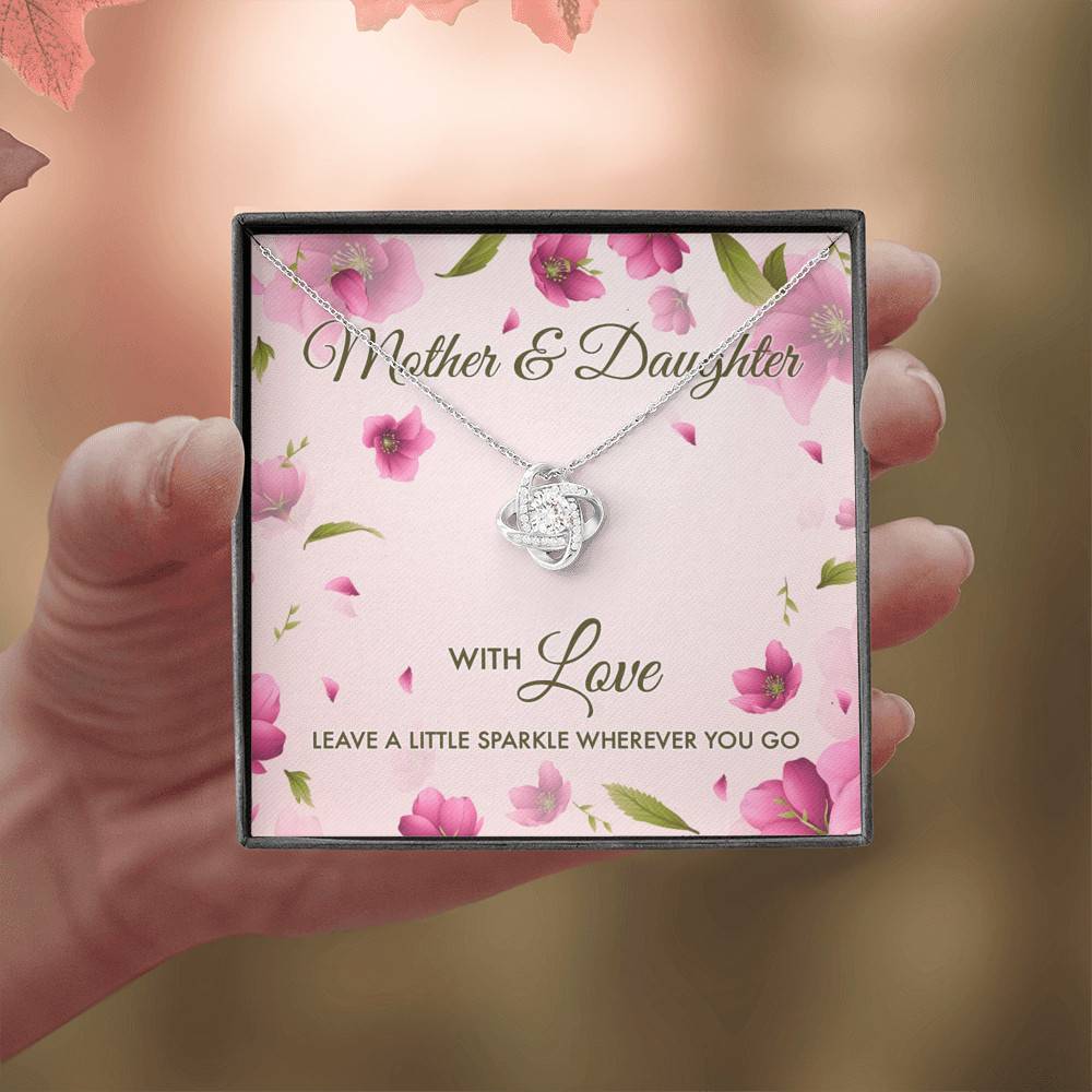 Mother And Daughter With Love Leave A Little Sparkle Wherever You Go Love Knot Pendant Necklace