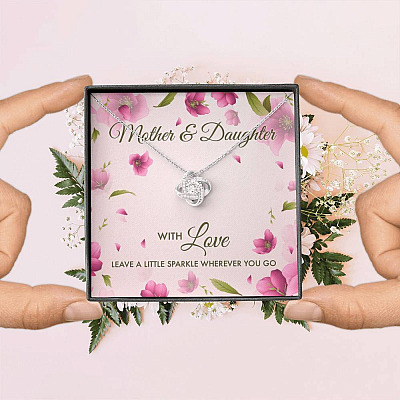 Mother And Daughter With Love Leave A Little Sparkle Wherever You Go Love Knot Pendant Necklace