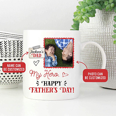 Alternative view of Personalized Photo My Hero Happy Father's Day Ceramic Coffee Mug - Travel Mug - Beer Stein - Custom Dad Gifts