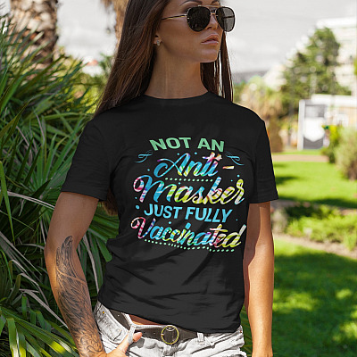 Alternative view of American Flag Not an Anti-Masker Just Fully Vaccinated T-Shirt - Team Vaccine Shirt