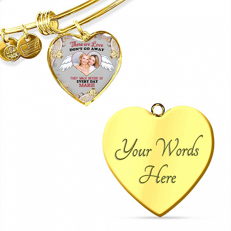 Custom Photo Those We Love Don't Go Away They Walk Beside Us Everyday Heart Pendant Necklace