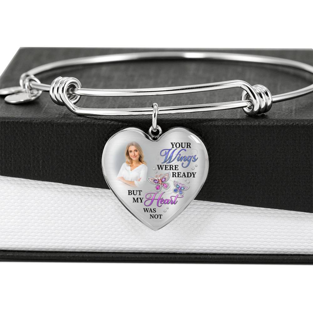 Personalized Photo Butterfly Your Wings Were Ready but My Heart Was Not Memorial Heart Pendant Necklace - Bangle