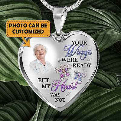 Alternative view of Personalized Photo Butterfly Your Wings Were Ready but My Heart Was Not Memorial Heart Necklace - Bangle