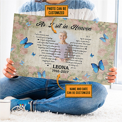 Custom Photo Remembrance as I Sit in Heaven Framed Canvas - Unframed Poster - Home Decor Wall Art