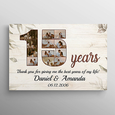 Personalized Photo 15 Years Anniversary - 15th Wedding Anniversary Custom Photo Framed Canvas - Unframed Poster