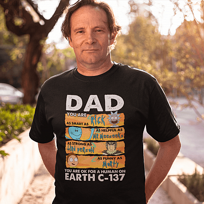 Alternative view of Dad You Are As Smart As Rick As Helpful As Mr Meeseeks As Strong As Bird Person Shirt