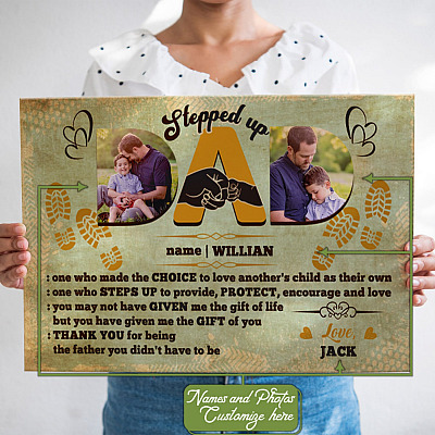 Alternative view of Personalized Photo To My Stepdad Fun Bonus Dad Definition Father's Day Stepped Up Dad Saying Canvas Poster