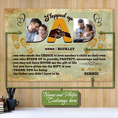 Personalized Photo To My Stepdad Fun Bonus Dad Definition Father's Day Stepped Up Dad Saying Canvas Poster