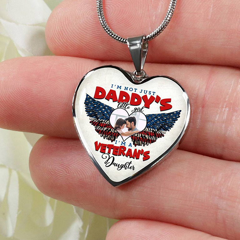 Personalized Photo I'm Not Just Daddy Little's Girl I'm A Veteran's Daughter Heart Pendant Necklace - Bangle