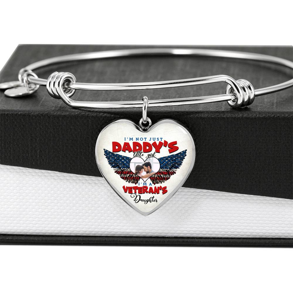 Personalized Photo I'm Not Just Daddy Little's Girl I'm A Veteran's Daughter Heart Pendant Necklace - Bangle