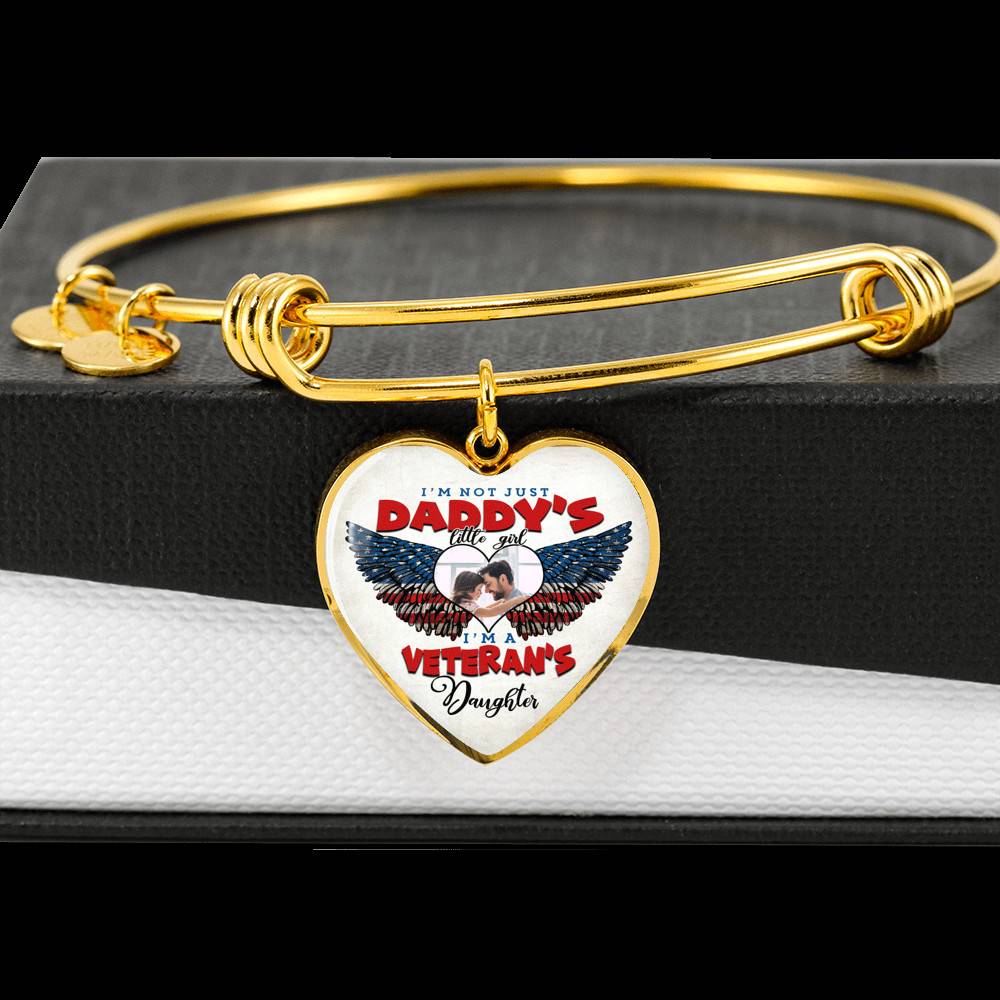 Personalized Photo I'm Not Just Daddy Little's Girl I'm A Veteran's Daughter Heart Pendant Necklace - Bangle