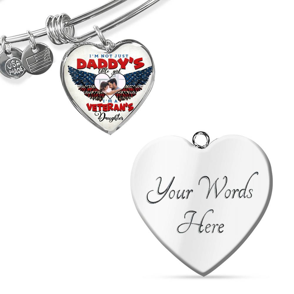 Personalized Photo I'm Not Just Daddy Little's Girl I'm A Veteran's Daughter Heart Pendant Necklace - Bangle