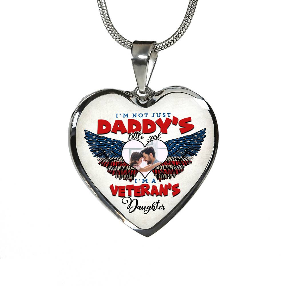 Personalized Photo I'm Not Just Daddy Little's Girl I'm A Veteran's Daughter Heart Pendant Necklace - Bangle