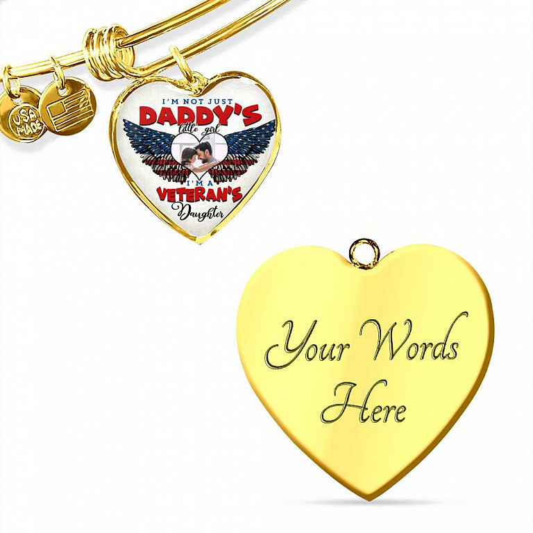 Personalized Photo I'm Not Just Daddy Little's Girl I'm A Veteran's Daughter Heart Pendant Necklace - Bangle