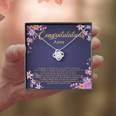 Personalized Congratulations To My Daughter Love Knot Pendant Necklace - Congrats Daughter Necklace