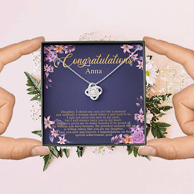 Personalized Congratulations To My Daughter Love Knot Pendant Necklace - Congrats Daughter Necklace
