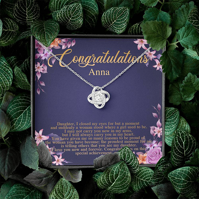 Personalized Congratulations To My Daughter Love Knot Pendant Necklace - Congrats Daughter Necklace