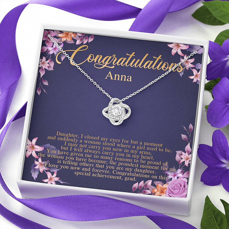 Personalized Congratulations To My Daughter Love Knot Pendant Necklace - Congrats Daughter Necklace