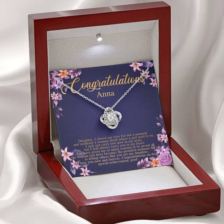 Personalized Congratulations To My Daughter Love Knot Pendant Necklace - Congrats Daughter Necklace