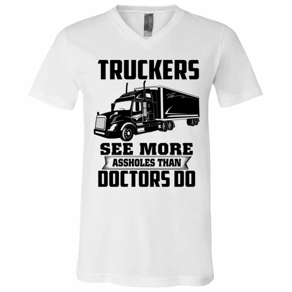 truckers, White, V-Neck T-Shirt