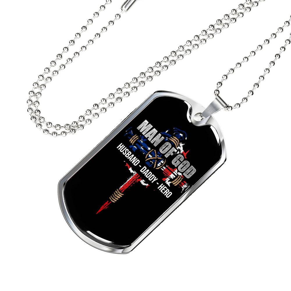 Personalized Man Of God Husband Daddy Hero Veteran Dad 4th of July Father's Day Meme Saying Dog Tag Necklace Personalized Man Of God Husband Daddy Hero Veteran Dad 4th of July Father's Day Meme Saying Dog Tag Necklace