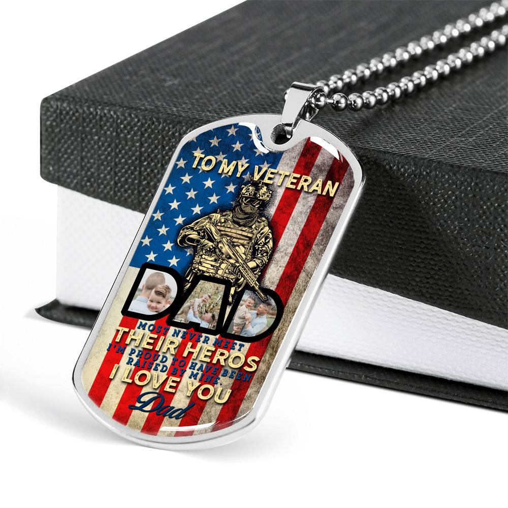 Personalized Photo To My Veteran Dad Husband Daddy Hero 4th of July Father's Day Meme Saying Dog Tag Necklace Personalized Photo To My Veteran Dad Husband Daddy Hero 4th of July Father's Day Meme Saying Dog Tag Necklace