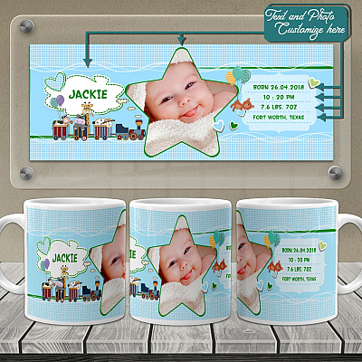 Personalized Photo Baby Birth Stats Ceramic Coffee Mug - Birth Announcement Custom Gift