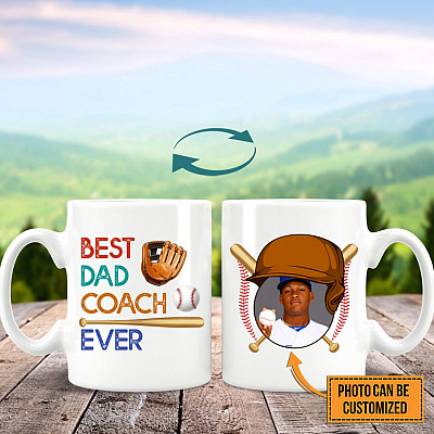 Alternative view of Personalized Photo Baseball Best Dad Coach Ever Coffee Mug - Beer Stein - Color Changing Mug