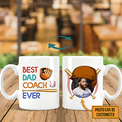 Personalized Photo Baseball Best Dad Coach Ever Coffee Mug - Beer Stein - Color Changing Mug