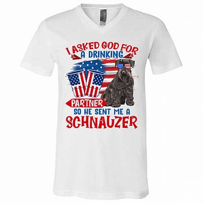 schnauzer, White, V-Neck T-Shirt