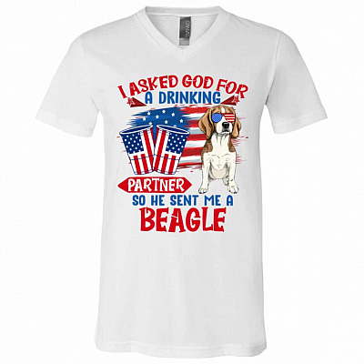 beagle, White, V-Neck T-Shirt