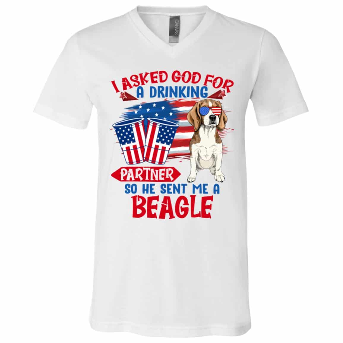 beagle, White, V-Neck T-Shirt