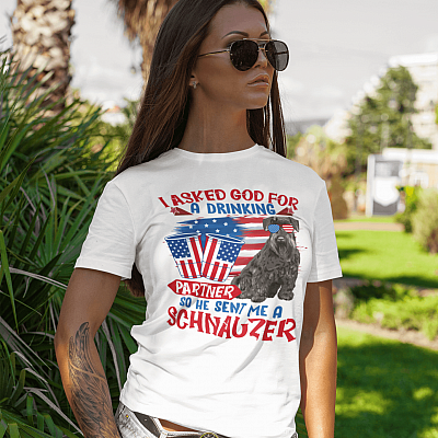 Alternative view of I Asked God For A Drinking Partner So He Sent Me A Schnauzer 4th Of July T-Shirt - V-Neck Shirt