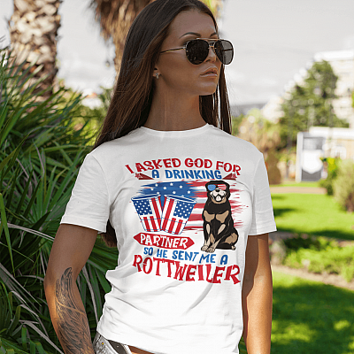 Alternative view of I Asked God For A Drinking Partner So He Sent Me A Rottweiler 4th Of July T-Shirt - V-Neck Shirt