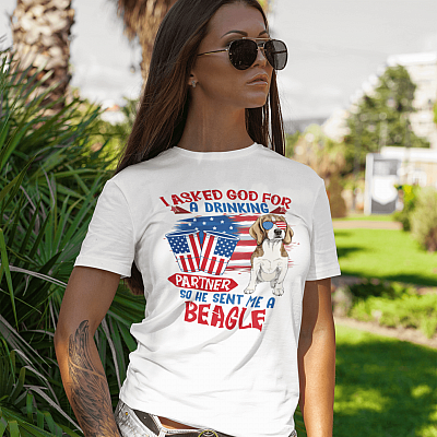 Alternative view of I Asked God For A Drinking Partner So He Sent Me A Beagle 4th Of July T-Shirt - V-Neck Shirt