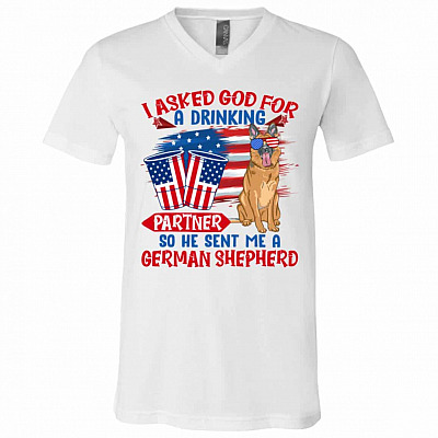 german, White, V-Neck T-Shirt