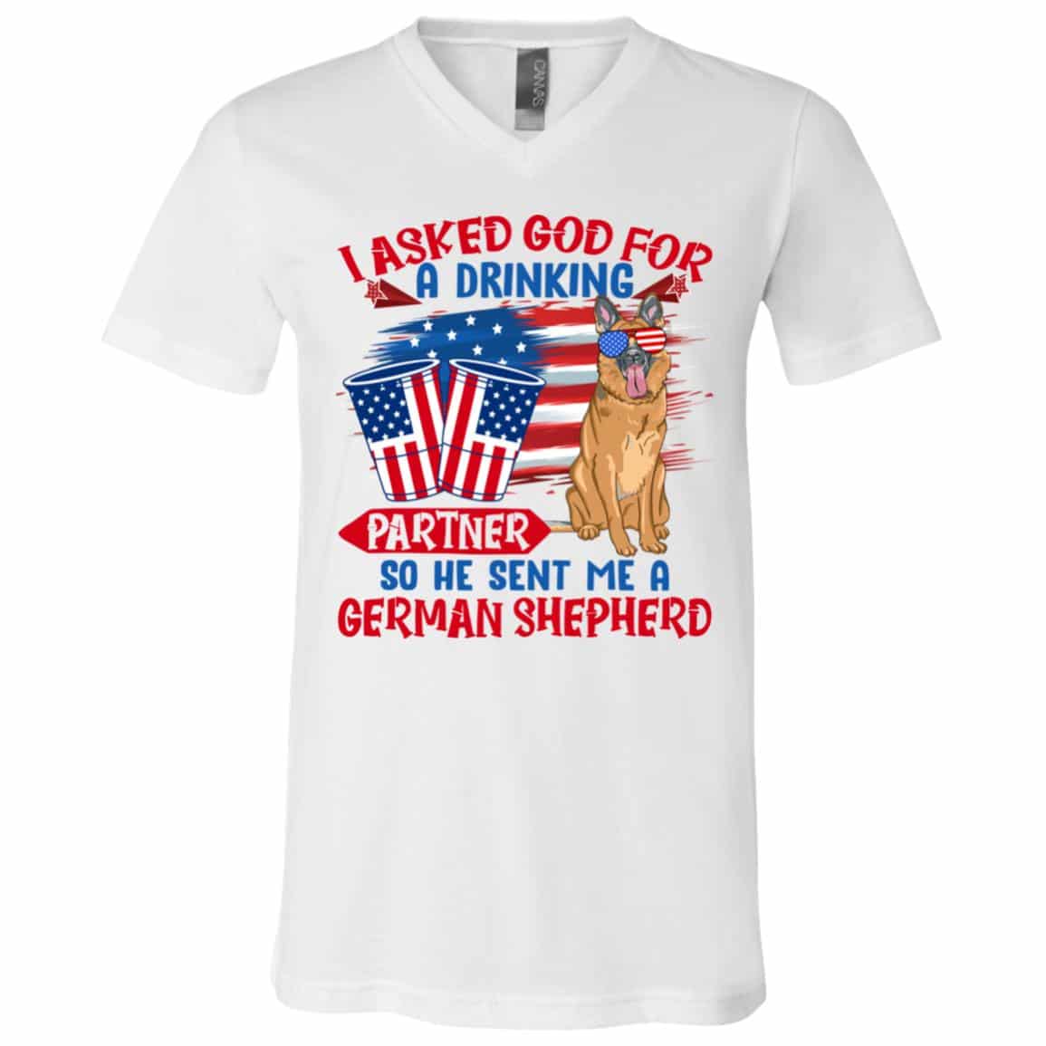 german, White, V-Neck T-Shirt