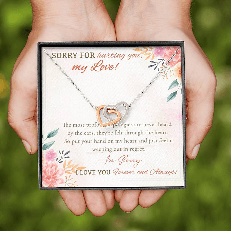 Sorry For Hurting You My Love I'm Sorry I Love You Forever And Always Interlocking Hearts Pendant Necklace