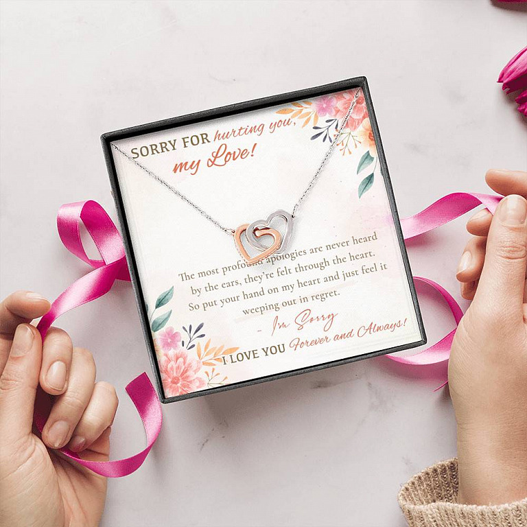 Sorry For Hurting You My Love I'm Sorry I Love You Forever And Always Interlocking Hearts Pendant Necklace