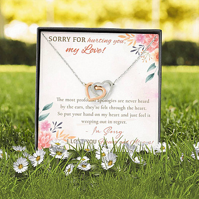 Sorry For Hurting You My Love I'm Sorry I Love You Forever And Always Interlocking Hearts Pendant Necklace