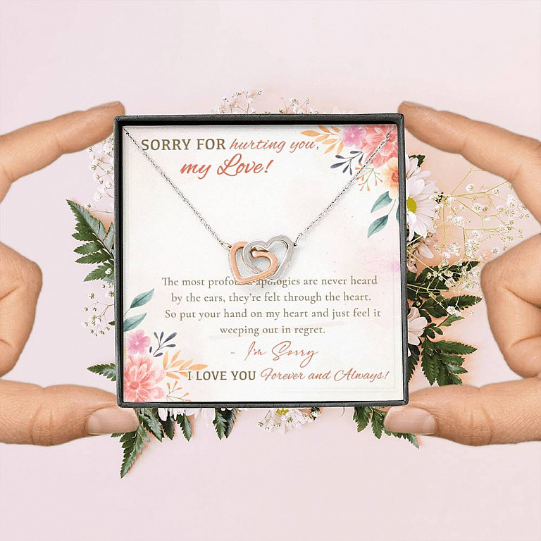 Sorry For Hurting You My Love I'm Sorry I Love You Forever And Always Interlocking Hearts Pendant Necklace