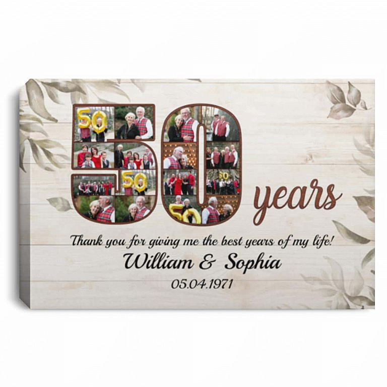 Personalized Photo 50 Years Anniversary, White, 0.75'' Framed Canvas