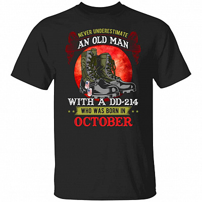 Never Underestimat oct Veteran Gifts, Black, Unisex T-Shirt