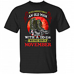 Never Underestimat nov Veteran Gifts, Black, Unisex T-Shirt