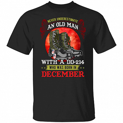 Never Underestimat dec Veteran Gifts, Black, Unisex T-Shirt