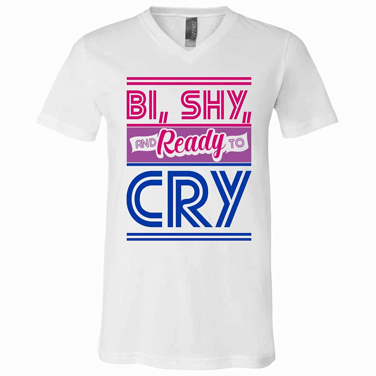 bi t, White, V-Neck T-Shirt