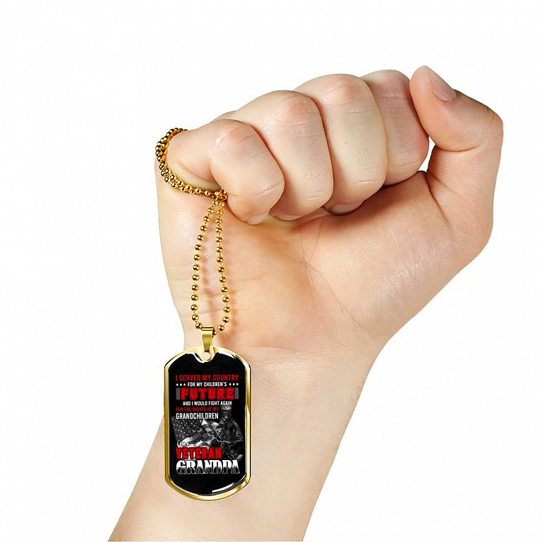 I Am Veteran Grandpa Dog Tag Pendant Necklace - I Served My Country For My Children's Future Dog Tag