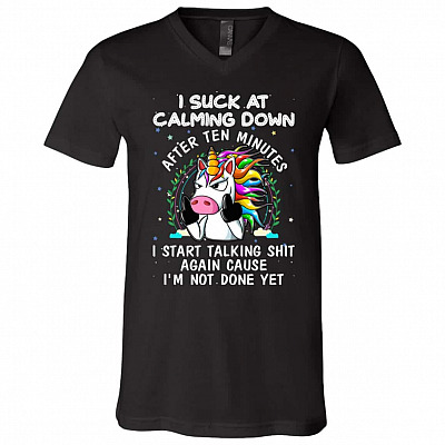 suck at calm down, Black, V-Neck T-Shirt