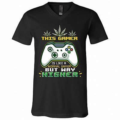 gamer, Black, V-Neck T-Shirt