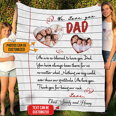 Personalized Photo Father's Day We Love You Dad We Are So Blessed to Have You - Mink Sherpa - Woven Blanket